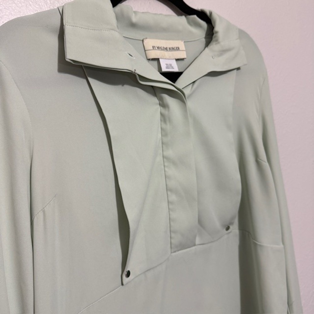 By Malene Birger Bib Front Blouse Long Sleeve Sage Green Size 2 Luxury Victorian
